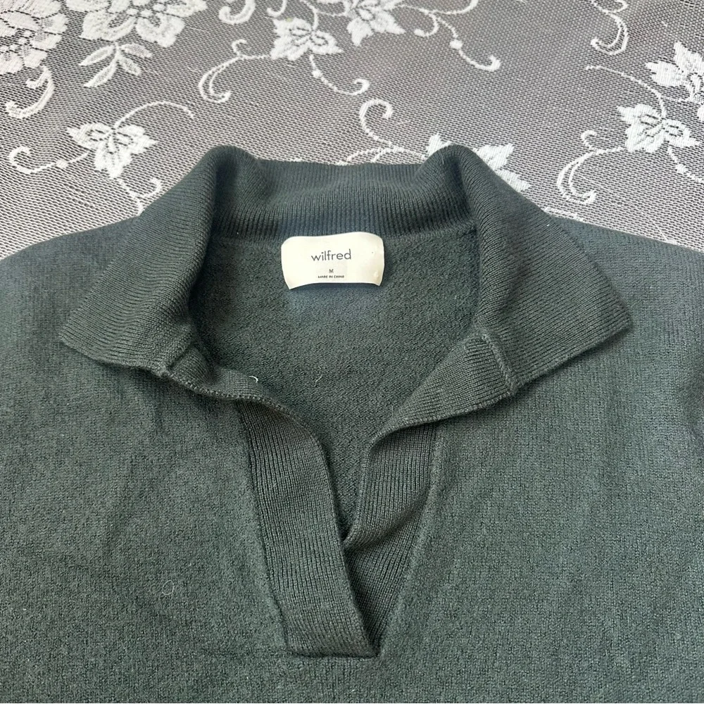 Aritzia Wilfred Clara Merino Wool Polo Sweater in Green Sz Med - Picture 2 of 7